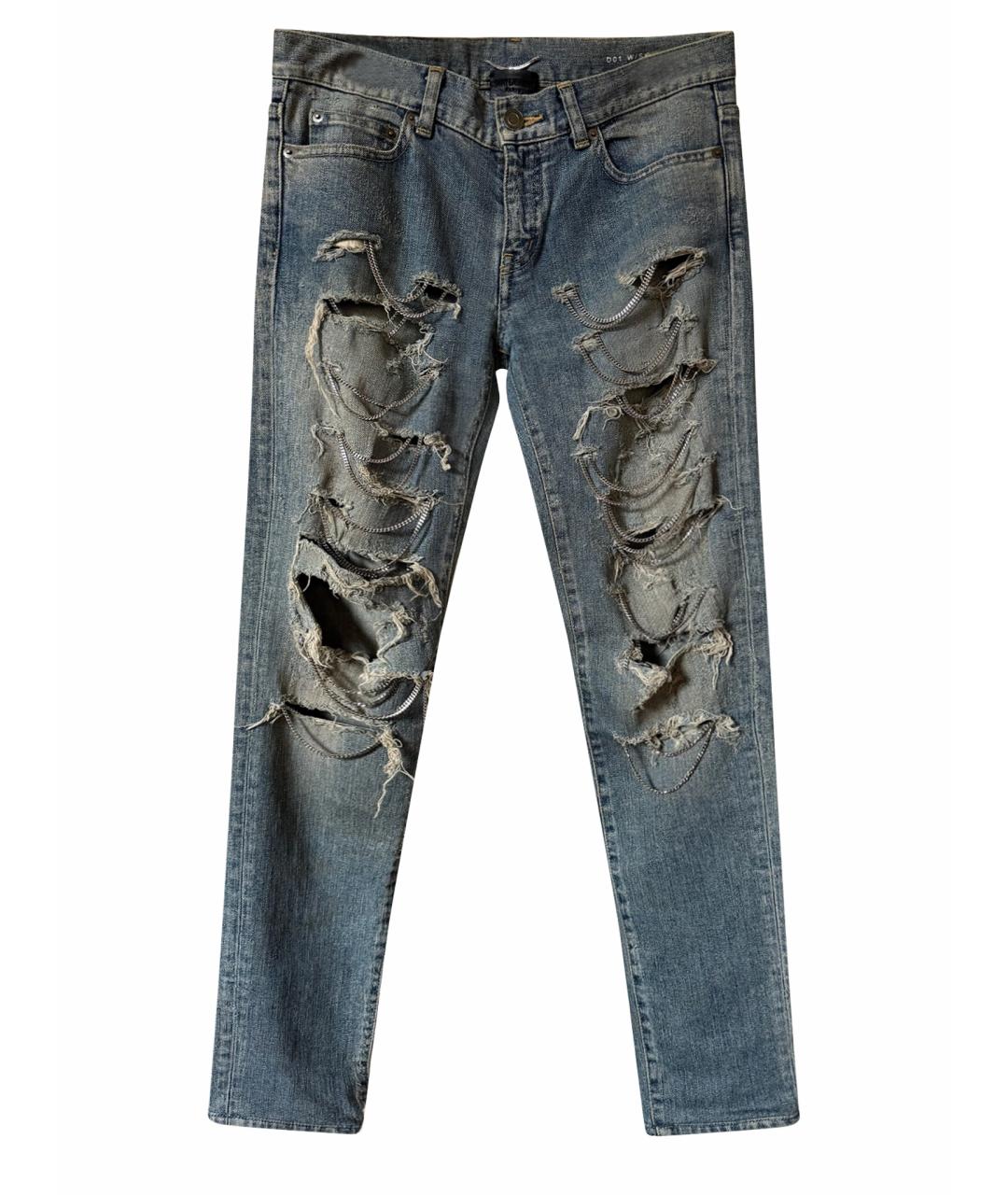 SAINT LAURENT Голубые хлопковые прямые джинсы, фото 1