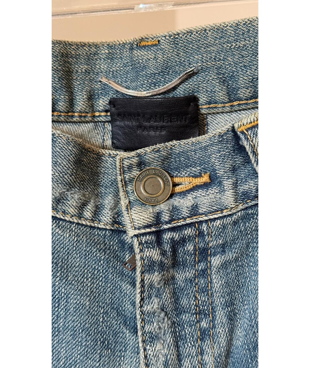 SAINT LAURENT Голубые хлопковые прямые джинсы, фото 6
