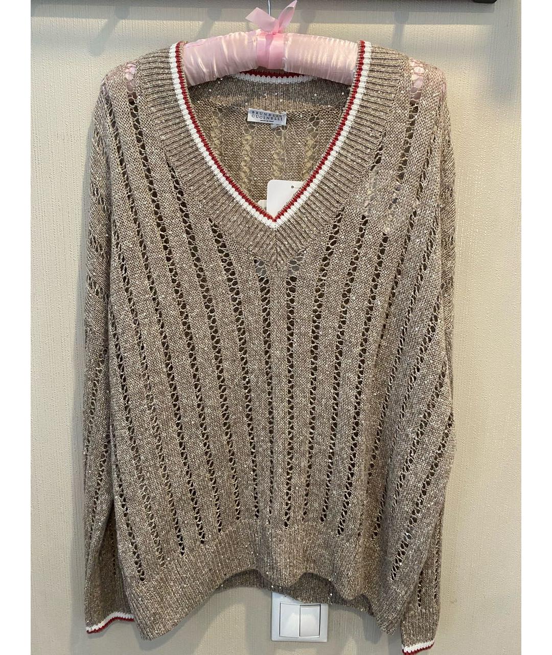 BRUNELLO CUCINELLI Золотой льняной джемпер / свитер, фото 5