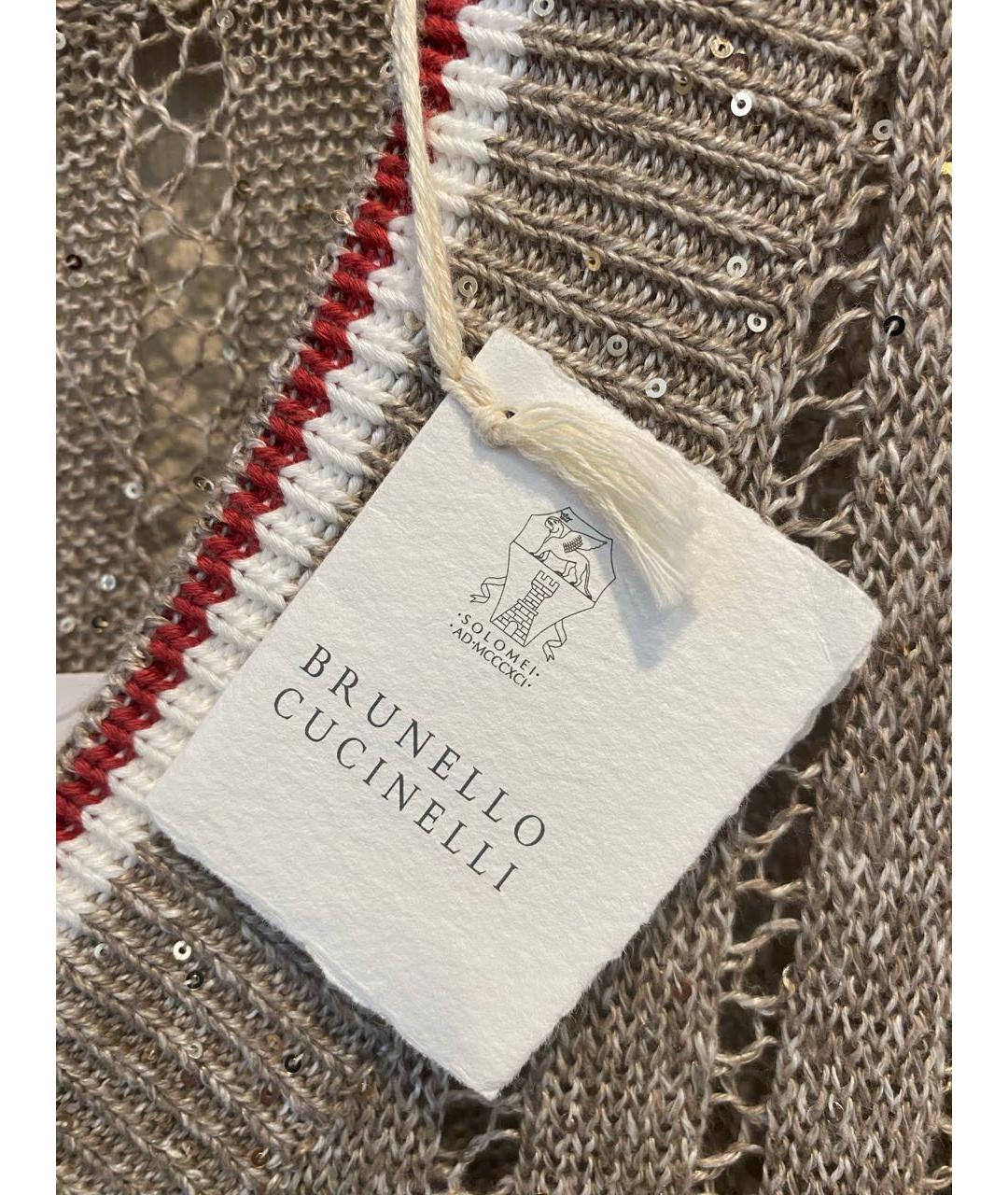 BRUNELLO CUCINELLI Золотой льняной джемпер / свитер, фото 4