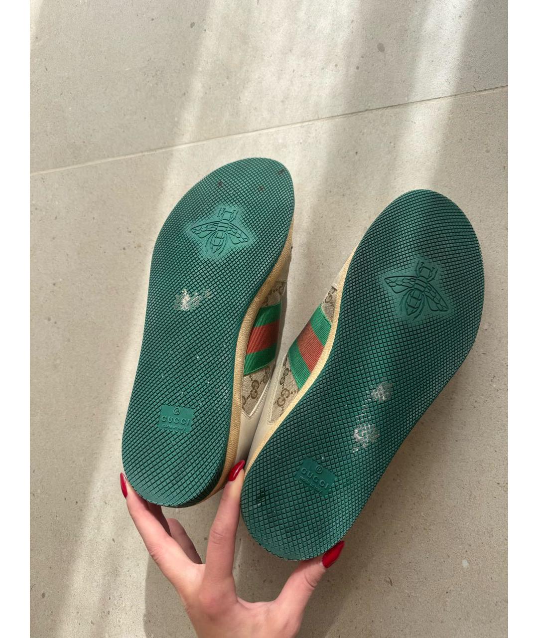 GUCCI Зеленые кожаные низкие кроссовки / кеды, фото 5