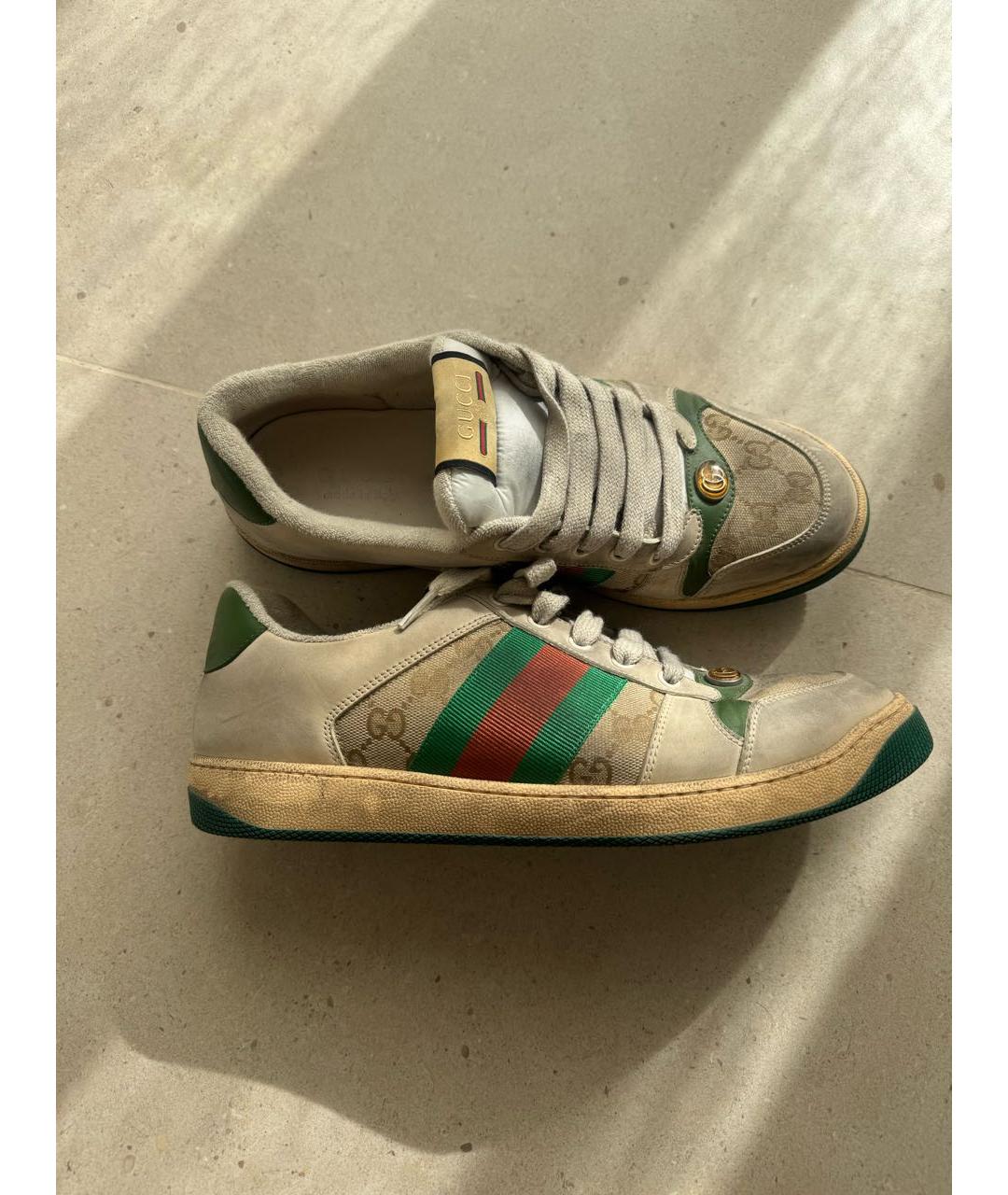 GUCCI Зеленые кожаные низкие кроссовки / кеды, фото 6