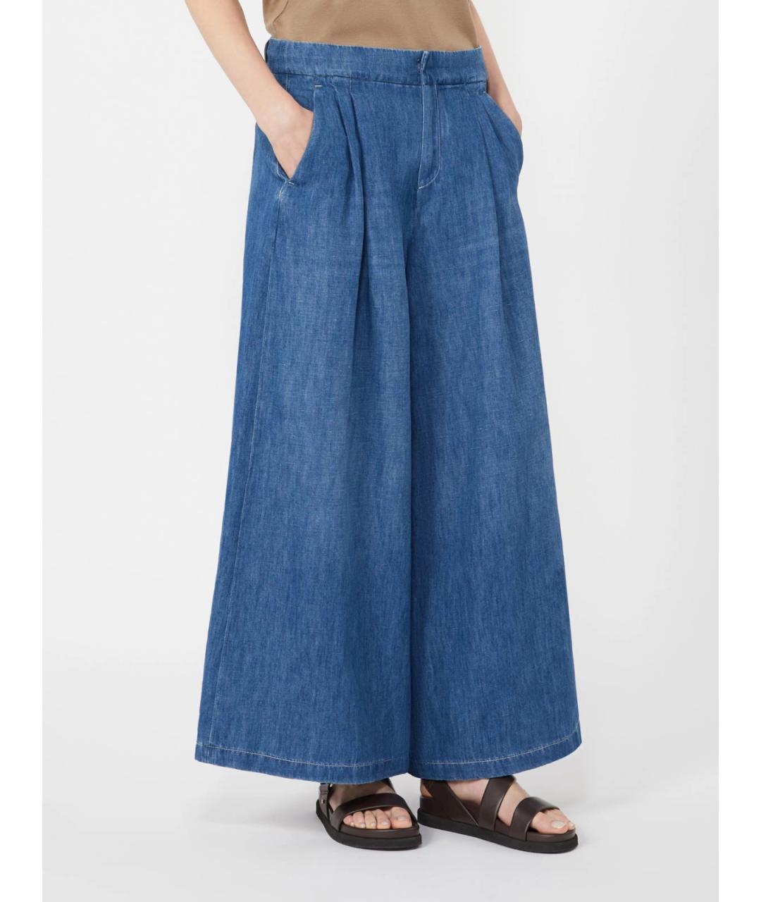 'S MAX MARA Синие хлопковые прямые брюки, фото 3