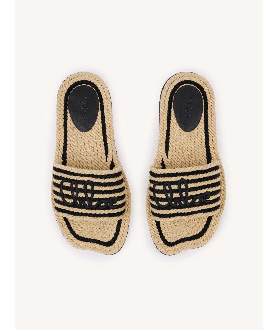 CHLOE Бежевые текстильные шлепанцы, фото 4