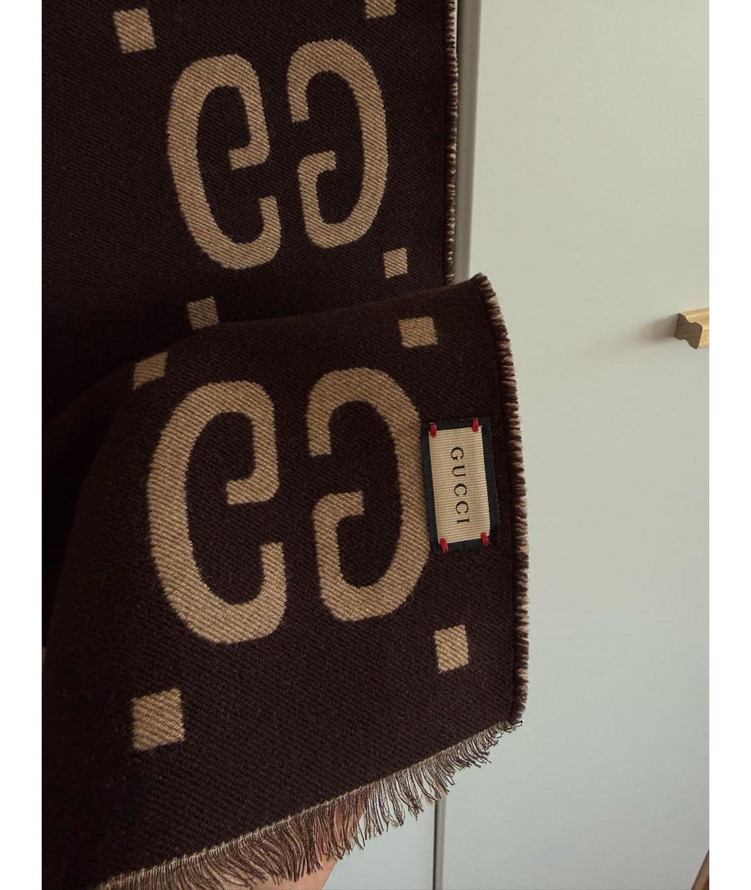 GUCCI Бежевый шерстяной шарф, фото 4