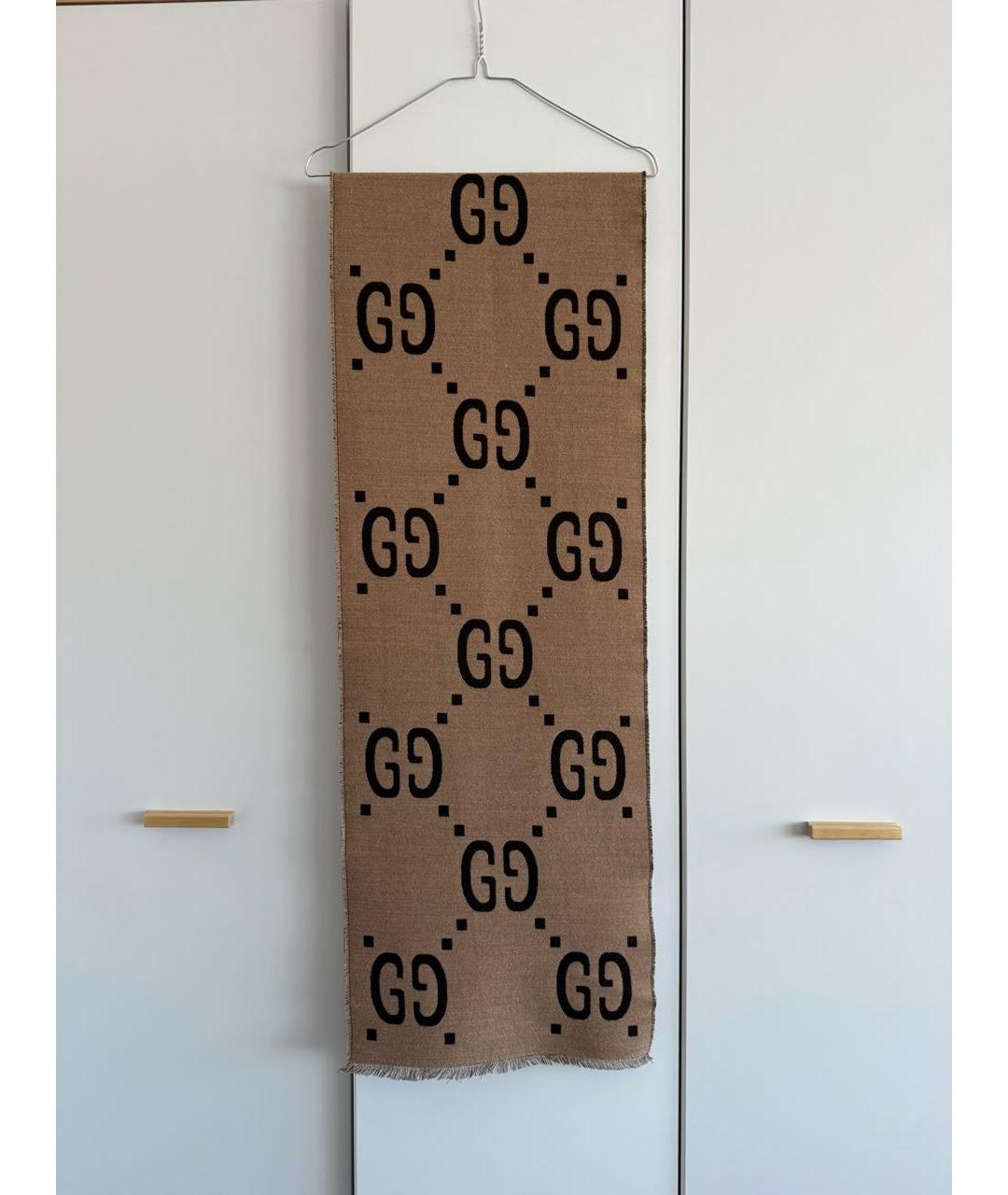GUCCI Бежевый шерстяной шарф, фото 9