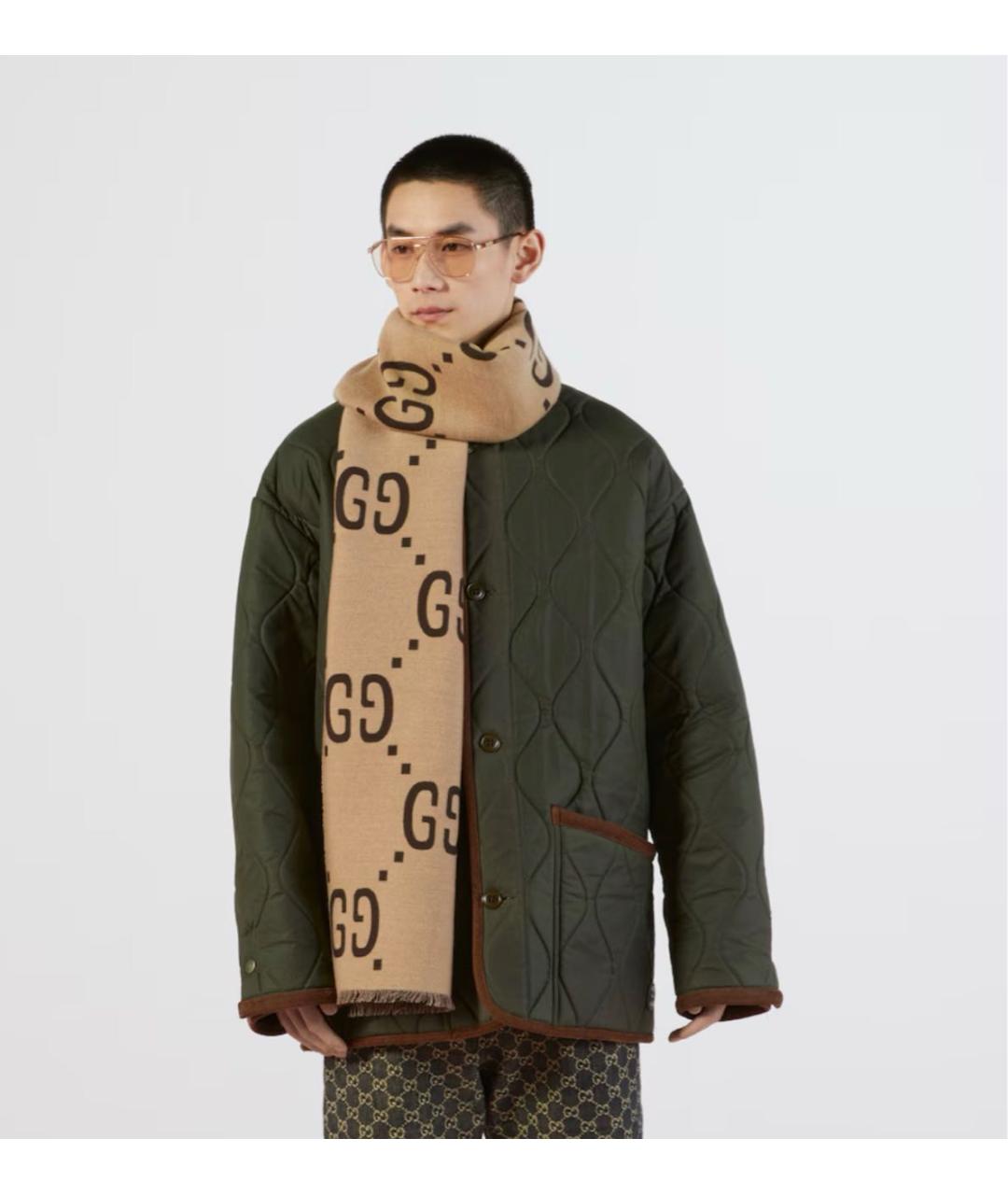 GUCCI Бежевый шерстяной шарф, фото 3