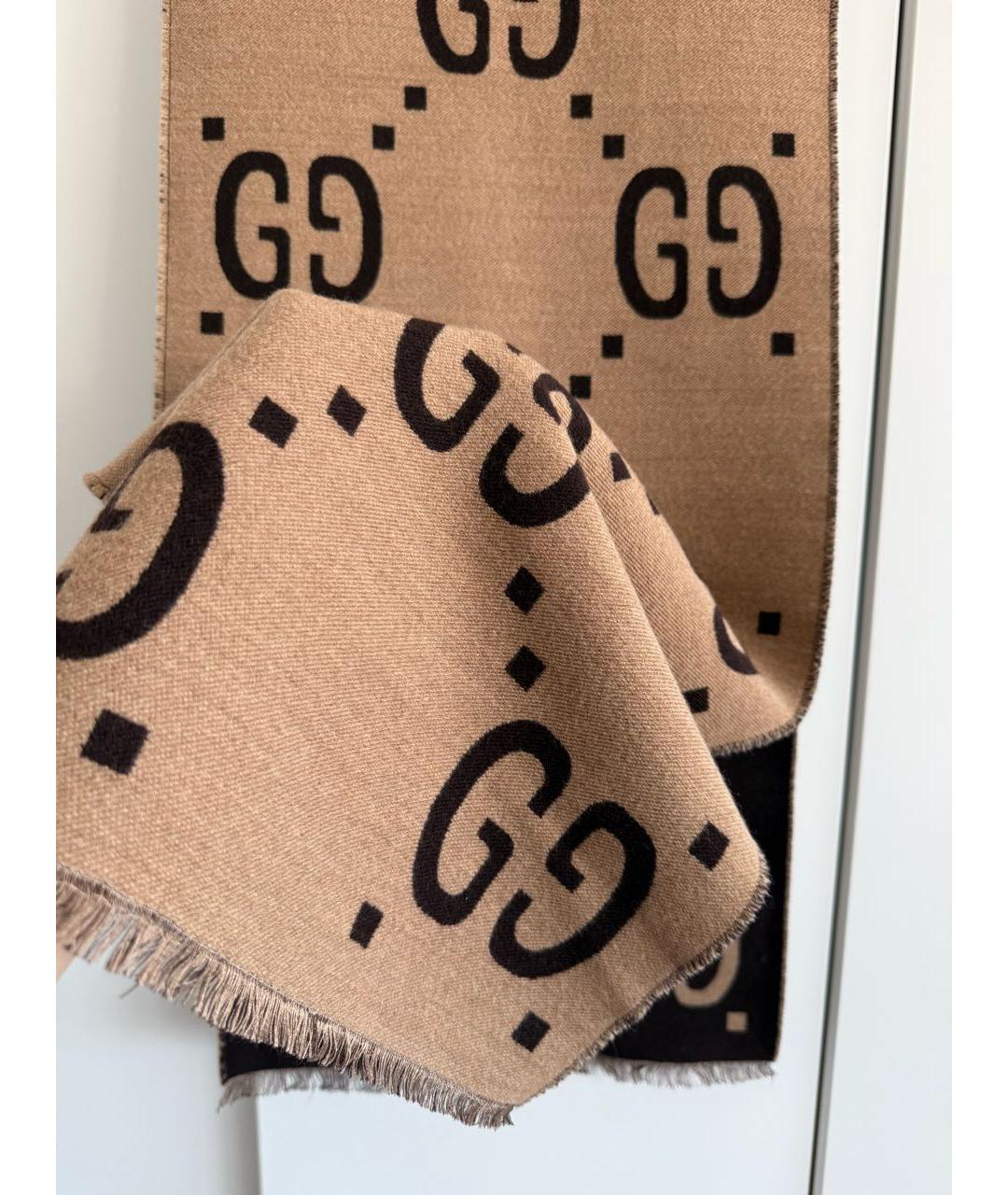 GUCCI Бежевый шерстяной шарф, фото 7
