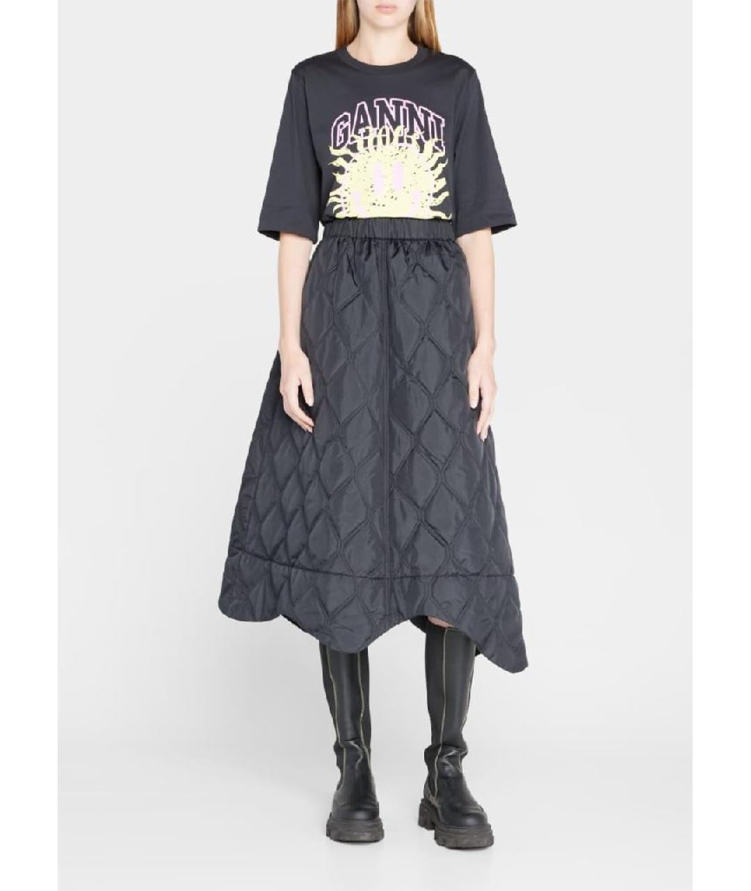 GANNI Черная полиэстеровая юбка миди, фото 3