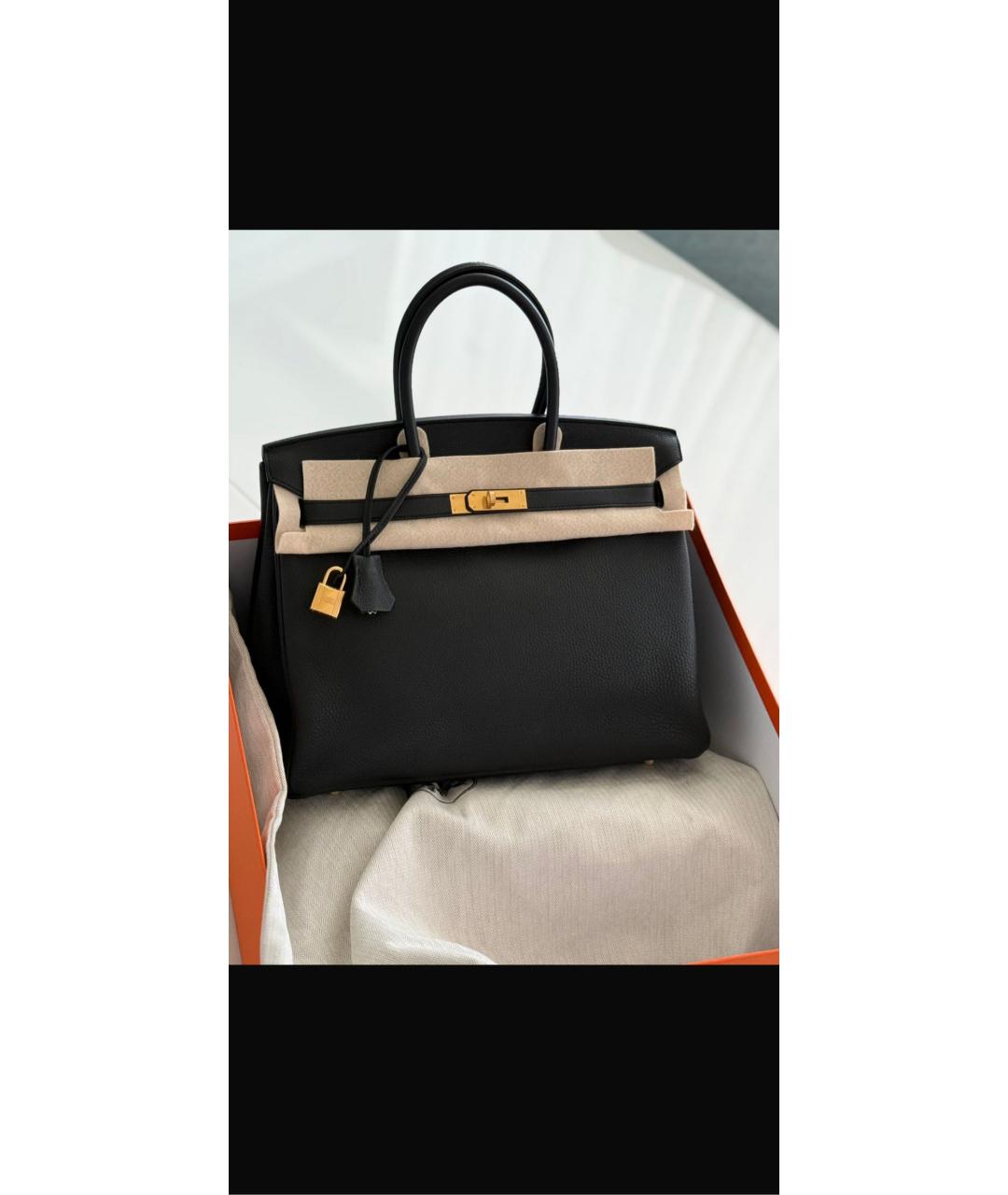 HERMES Черная кожаная сумка с короткими ручками, фото 2