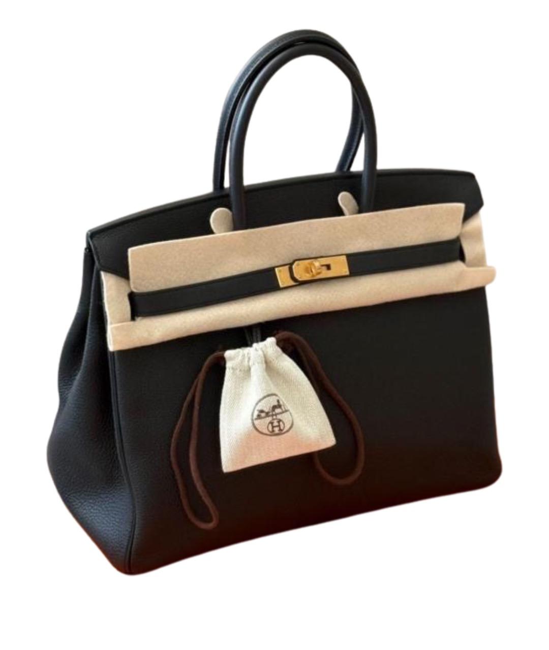 HERMES Черная кожаная сумка с короткими ручками, фото 1