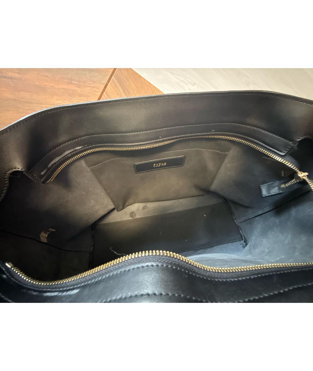 FURLA Черная кожаная сумка тоут, фото 4