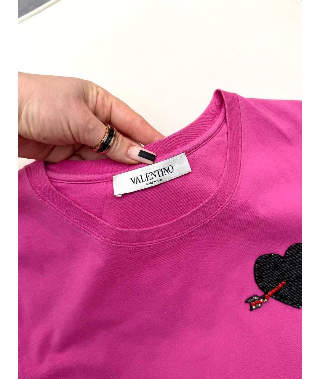 VALENTINO Розовая хлопковая футболка, фото 3