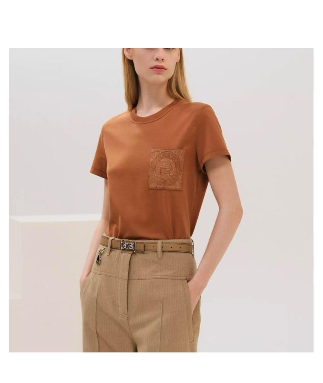 HERMES Оранжевая хлопковая футболка, фото 4