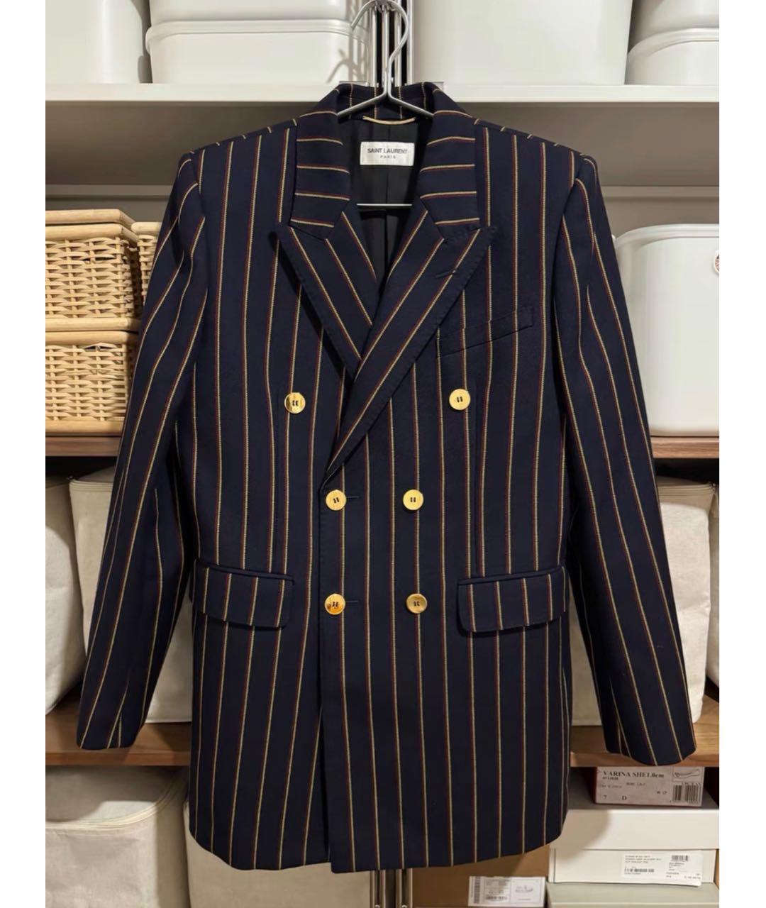 SAINT LAURENT Темно-синий шерстяной жакет/пиджак, фото 2
