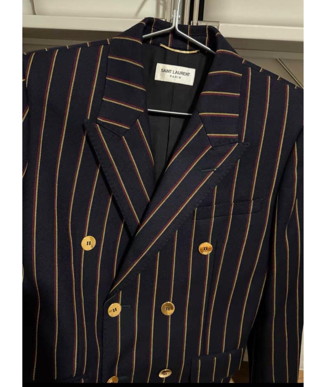 SAINT LAURENT Темно-синий шерстяной жакет/пиджак, фото 5