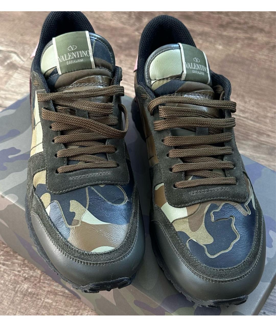 VALENTINO Хаки кожаные низкие кроссовки / кеды, фото 2