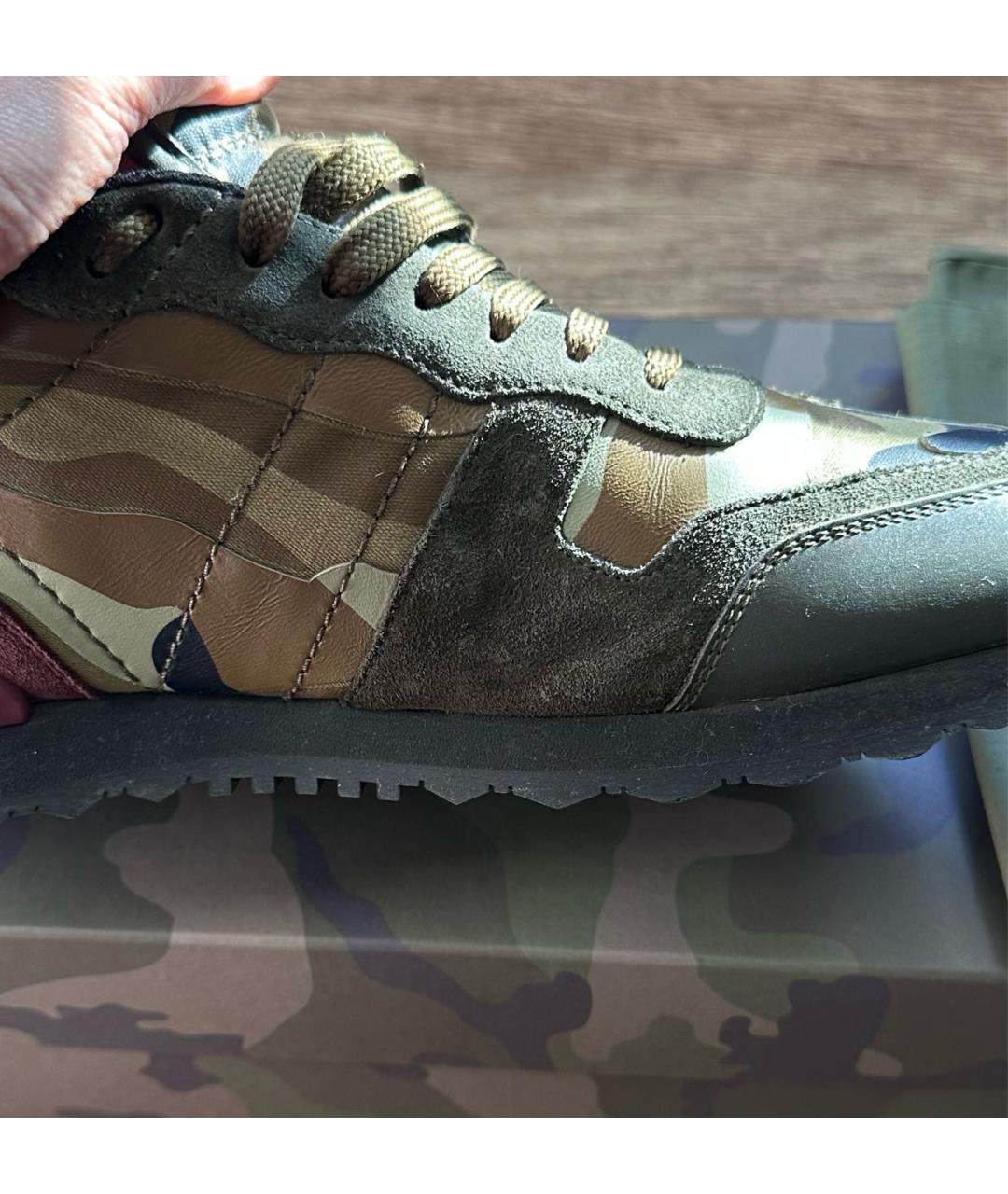 VALENTINO Хаки кожаные низкие кроссовки / кеды, фото 5