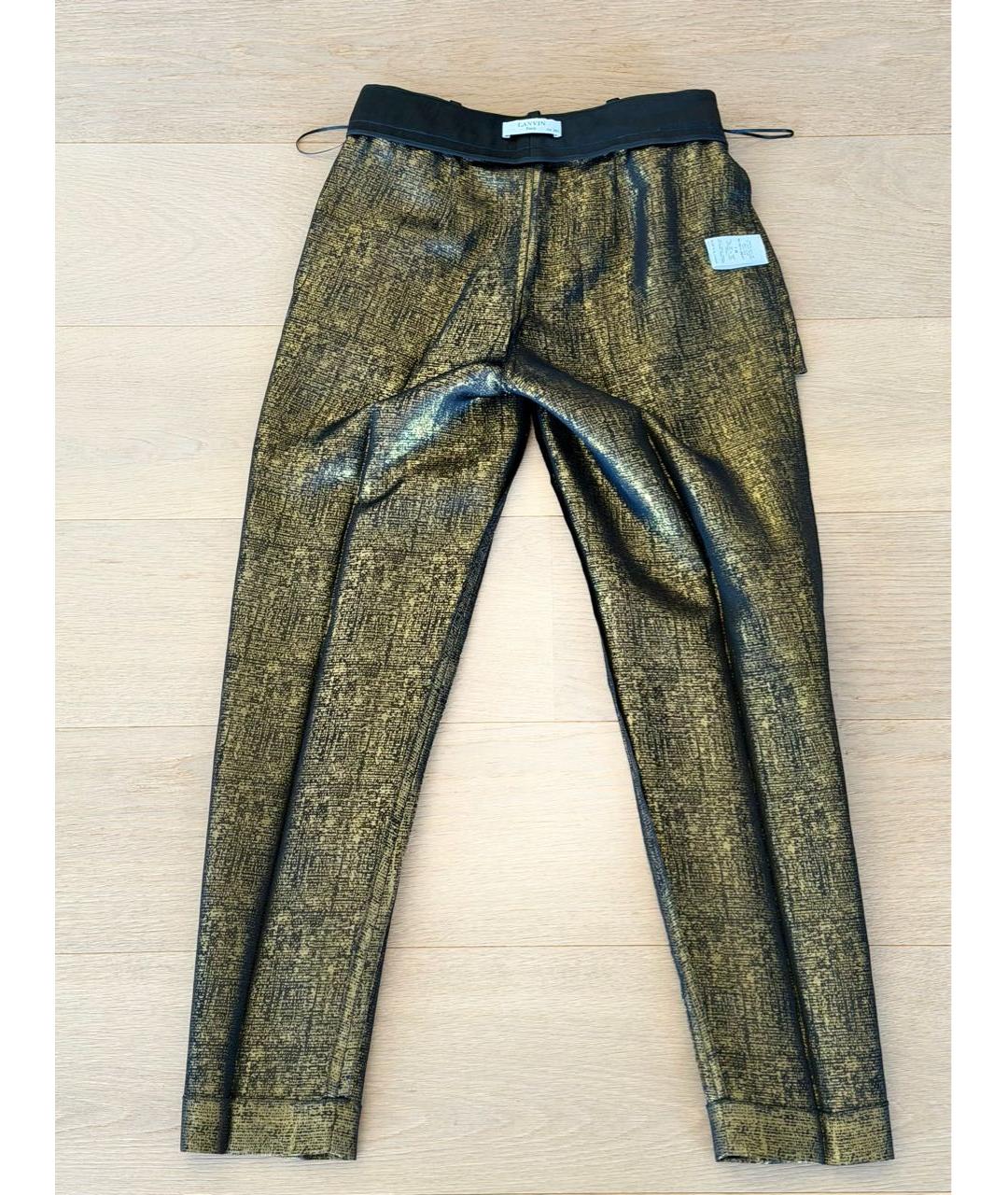 LANVIN Золотые шелковые прямые брюки, фото 3