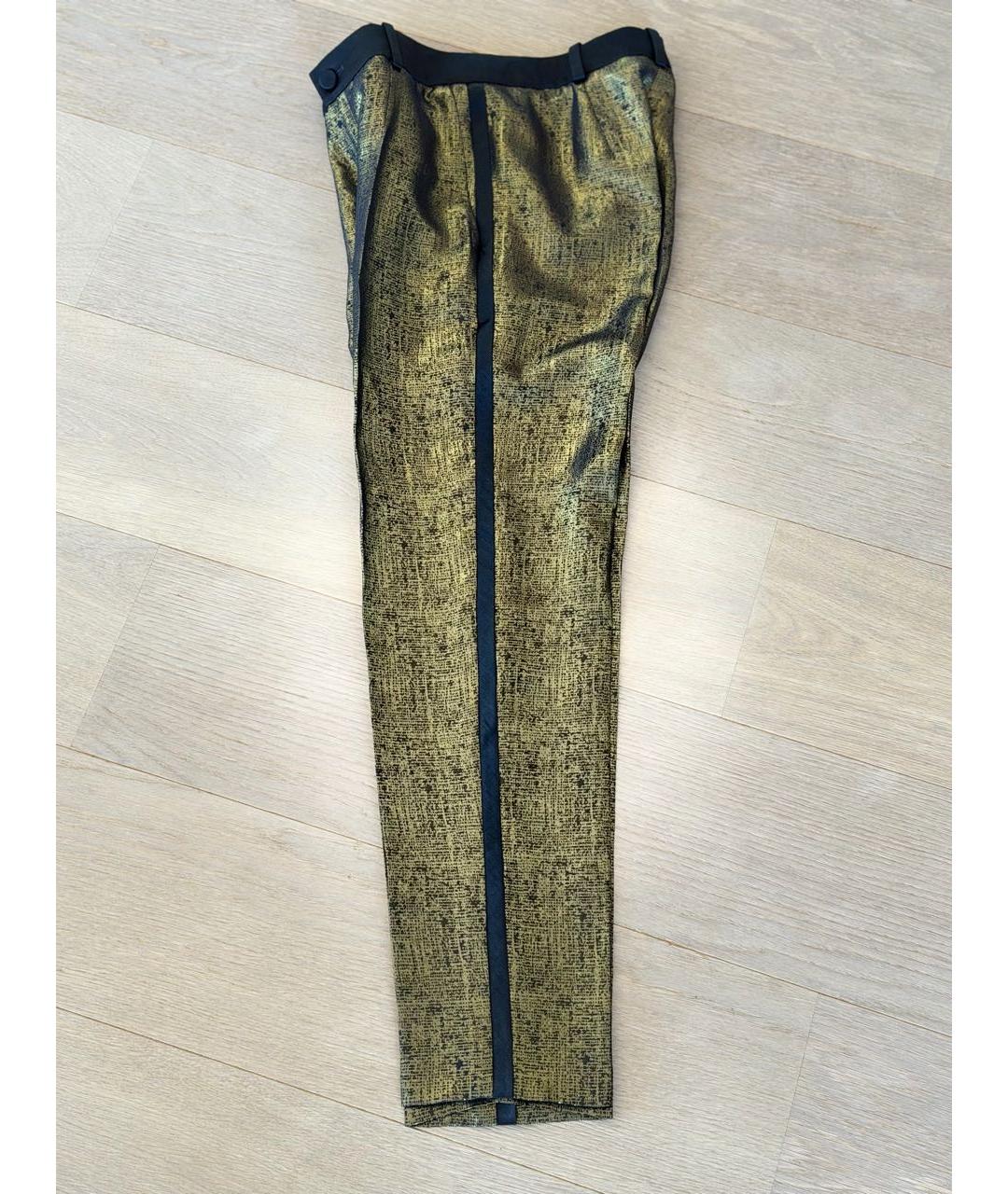 LANVIN Золотые шелковые прямые брюки, фото 4