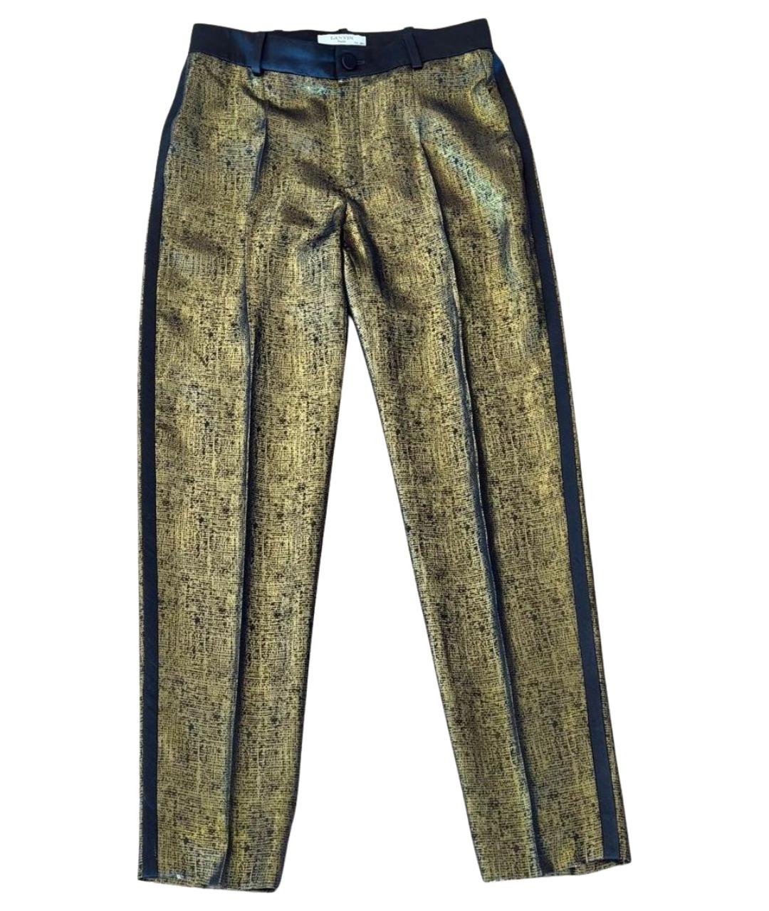 LANVIN Золотые шелковые прямые брюки, фото 1