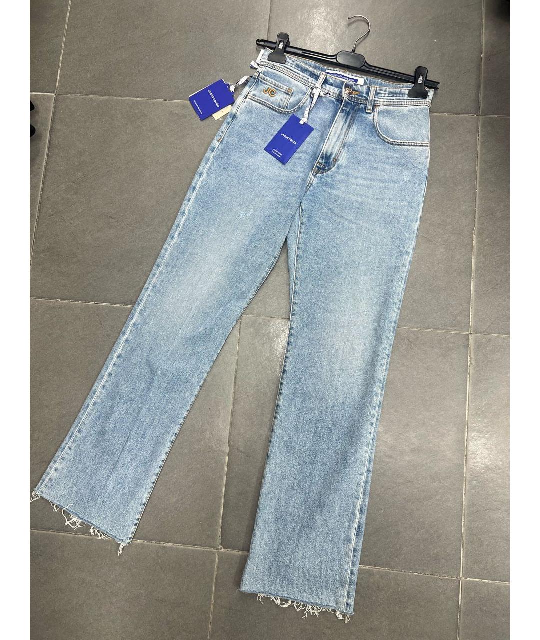 JACOB COHEN Голубые хлопко-эластановые прямые джинсы, фото 9