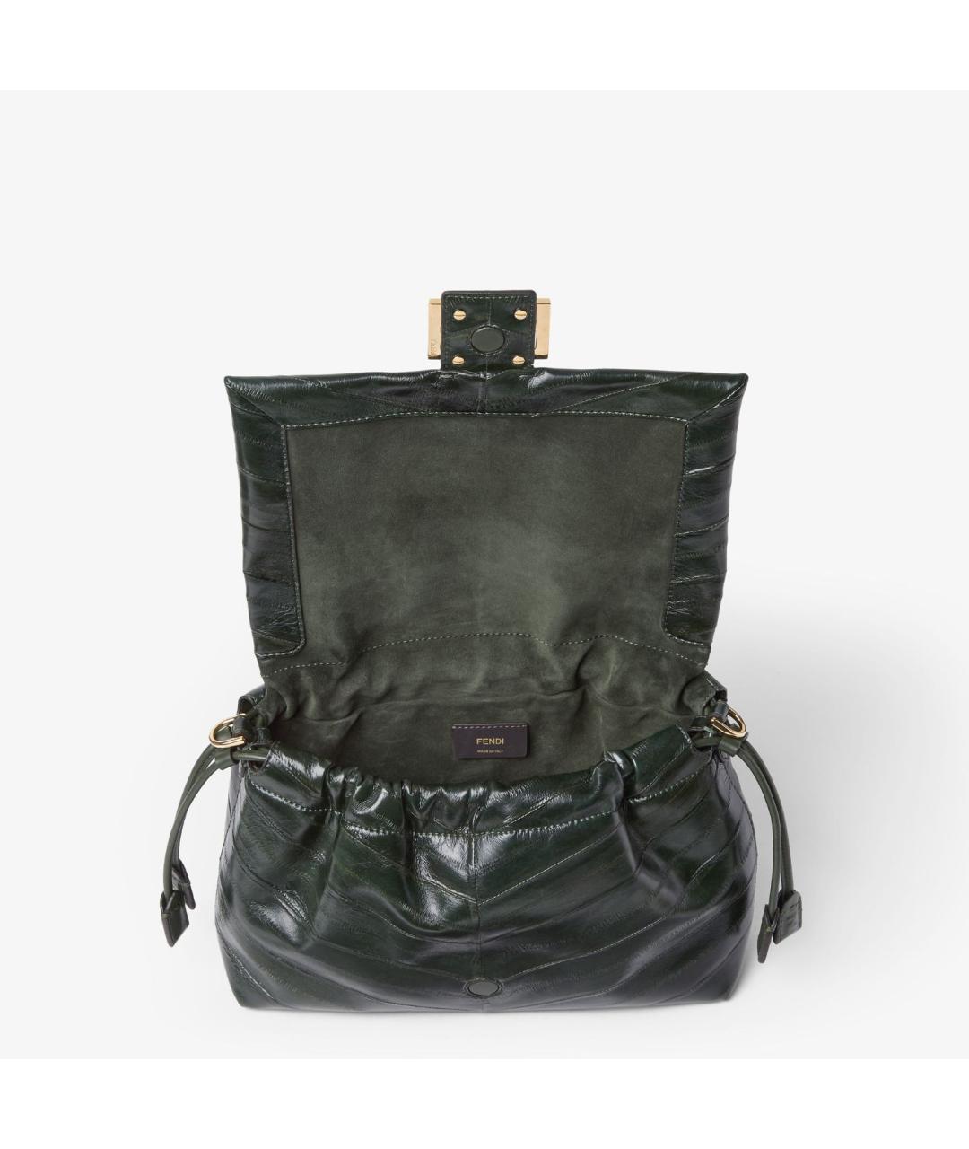FENDI Зеленая кожаная сумка с короткими ручками, фото 4