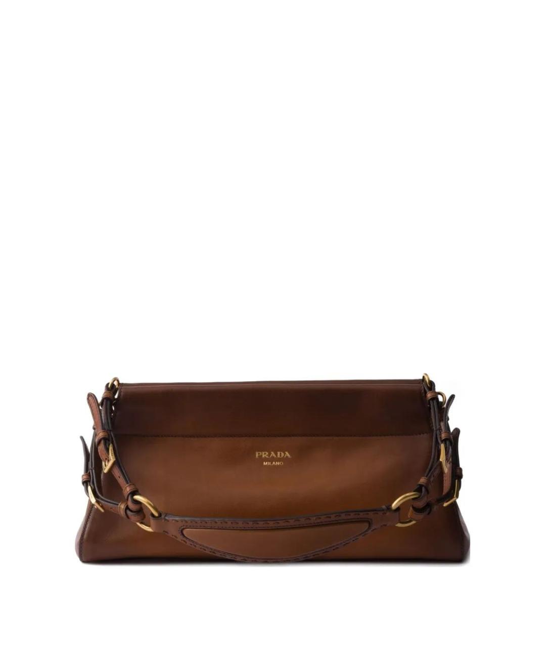 PRADA Коричневая кожаная сумка с короткими ручками, фото 1