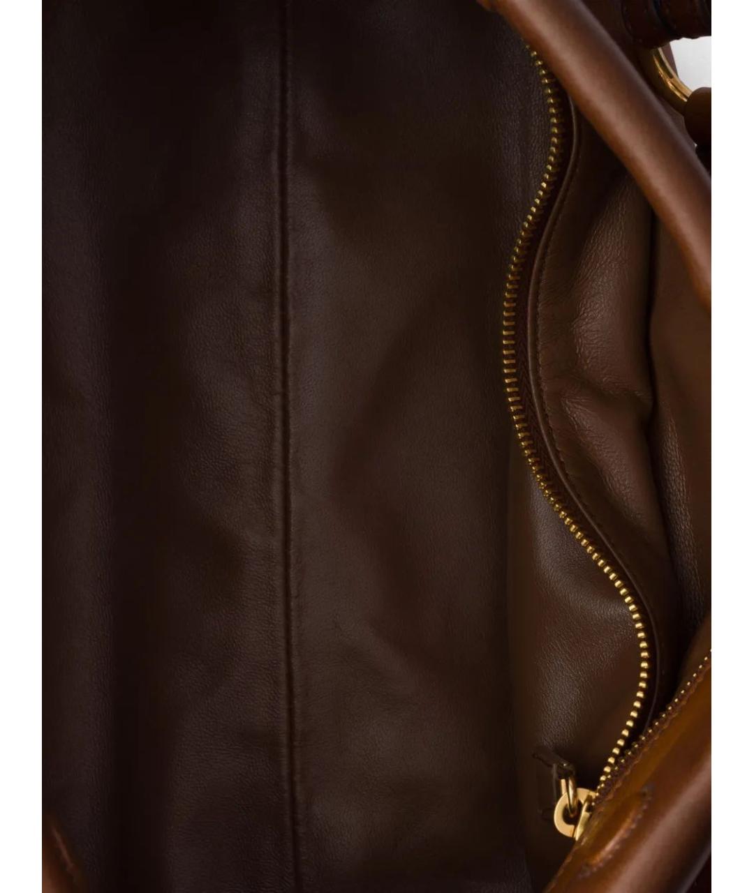 PRADA Коричневая кожаная сумка с короткими ручками, фото 4