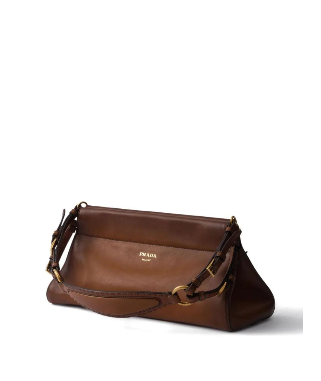PRADA Коричневая кожаная сумка с короткими ручками, фото 3