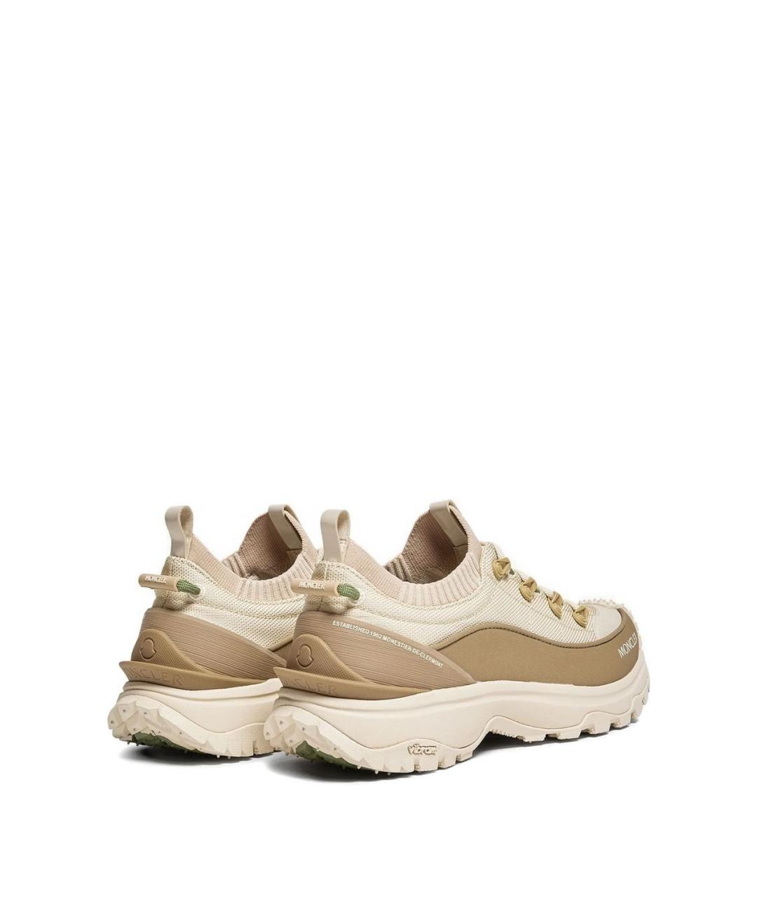 MONCLER Бежевые кожаные низкие кроссовки / кеды, фото 3