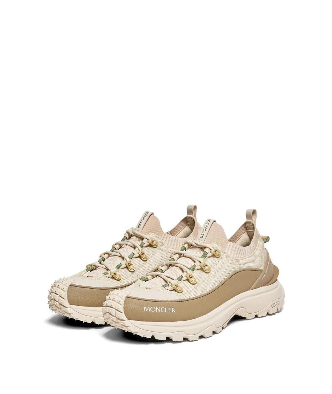 MONCLER Бежевые кожаные низкие кроссовки / кеды, фото 2