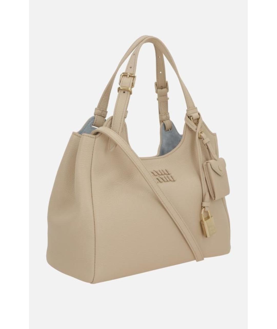 MIU MIU Бежевая кожаная сумка тоут, фото 2