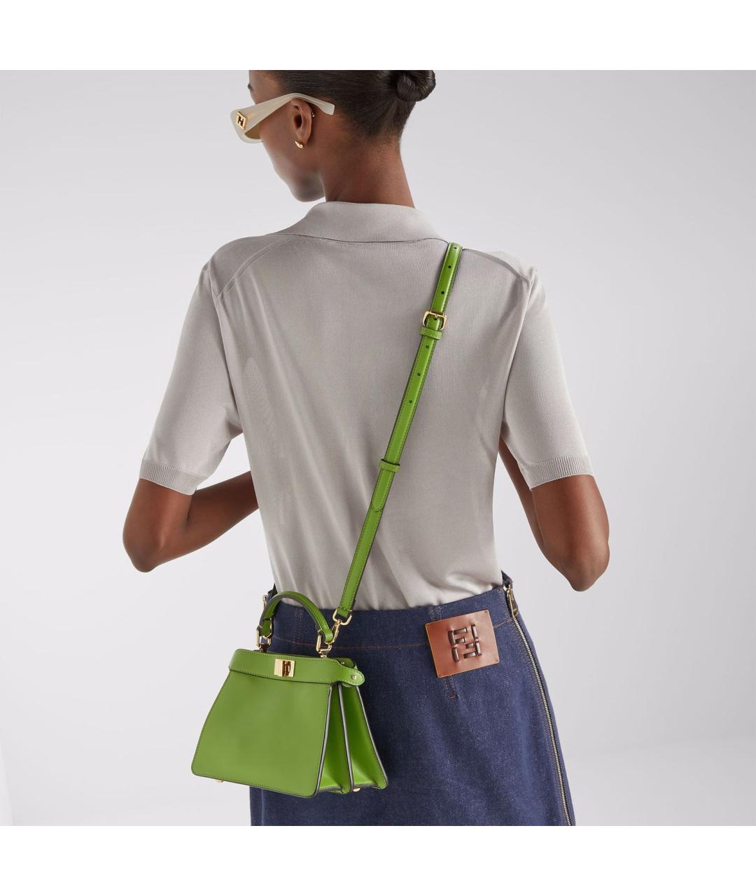 FENDI Зеленая кожаная сумка с короткими ручками, фото 3