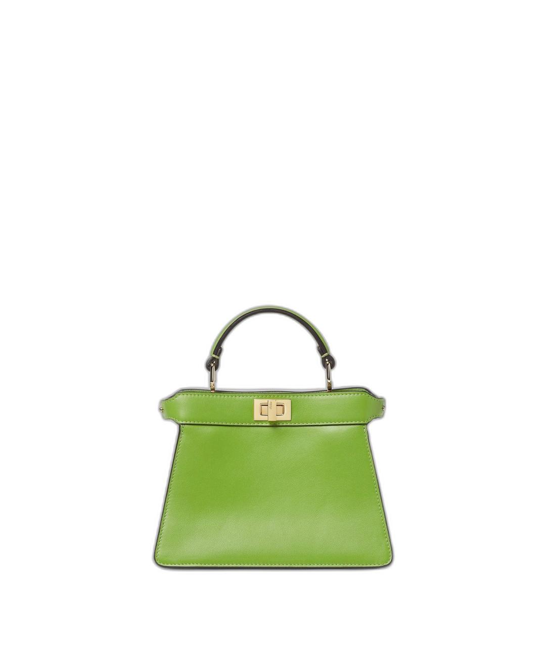 FENDI Зеленая кожаная сумка с короткими ручками, фото 2