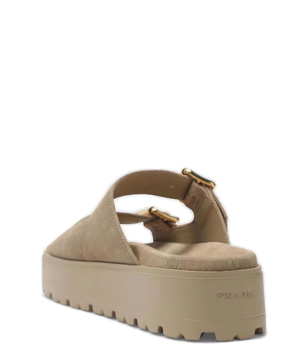 PRADA Бежевые замшевые шлепанцы, фото 5