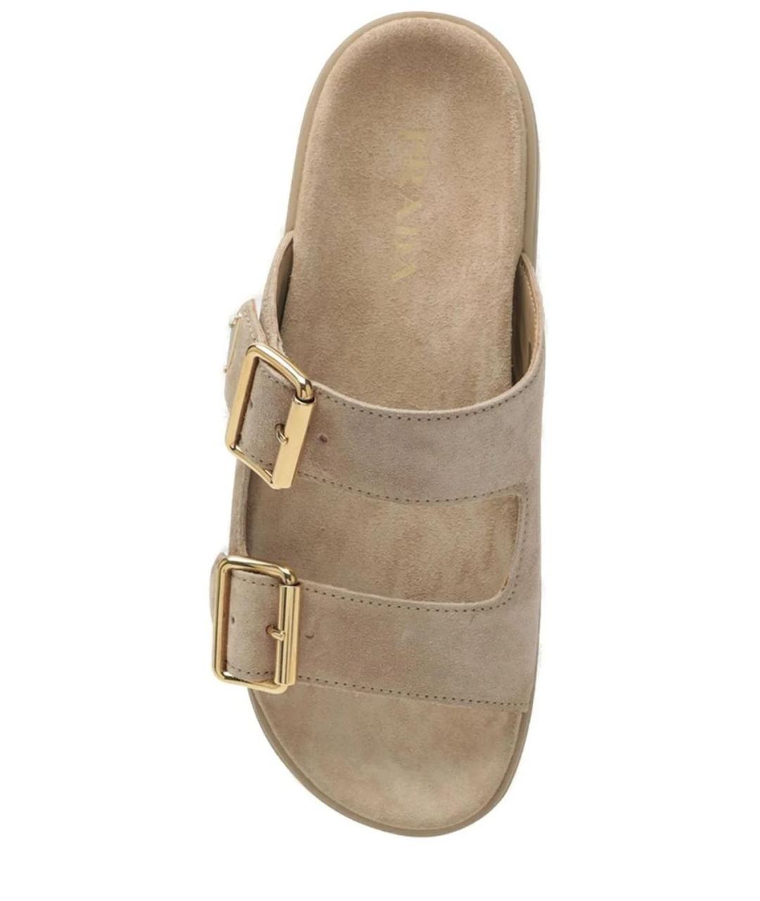 PRADA Бежевые замшевые шлепанцы, фото 4