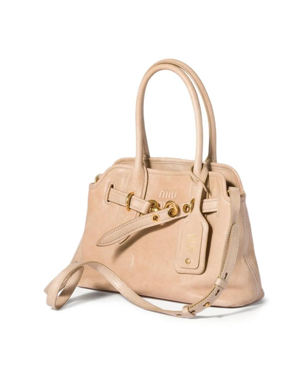 MIU MIU Бежевая кожаная сумка с короткими ручками, фото 5