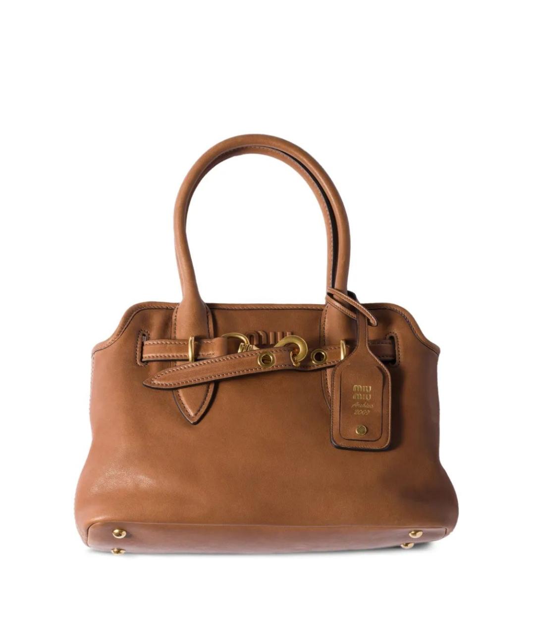 MIU MIU Коричневая кожаная сумка с короткими ручками, фото 5
