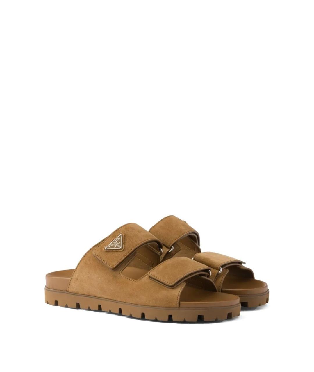 PRADA Коричневые замшевые шлепанцы, фото 2