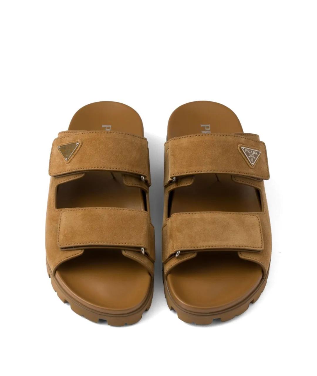 PRADA Коричневые замшевые шлепанцы, фото 4