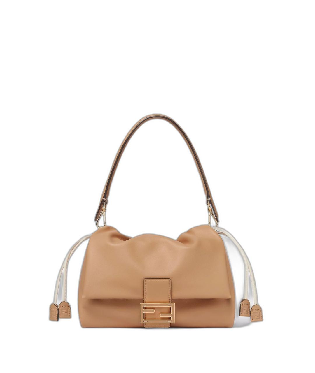 FENDI Бежевая кожаная сумка с короткими ручками, фото 1