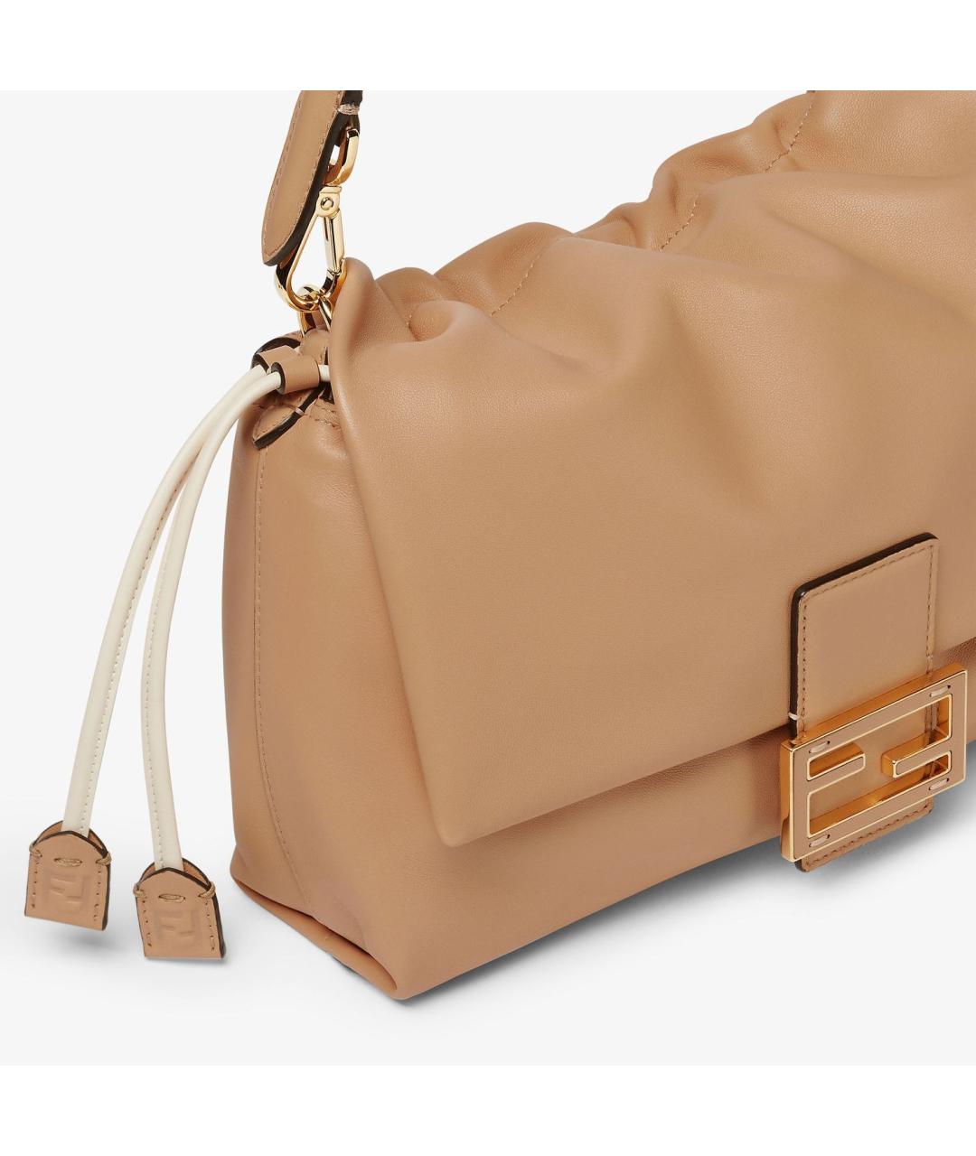 FENDI Бежевая кожаная сумка с короткими ручками, фото 5