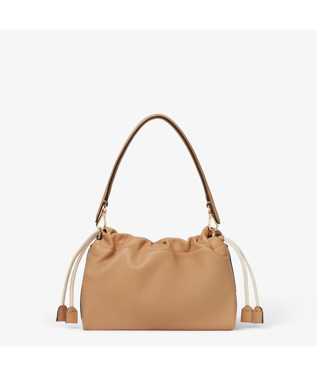 FENDI Бежевая кожаная сумка с короткими ручками, фото 3