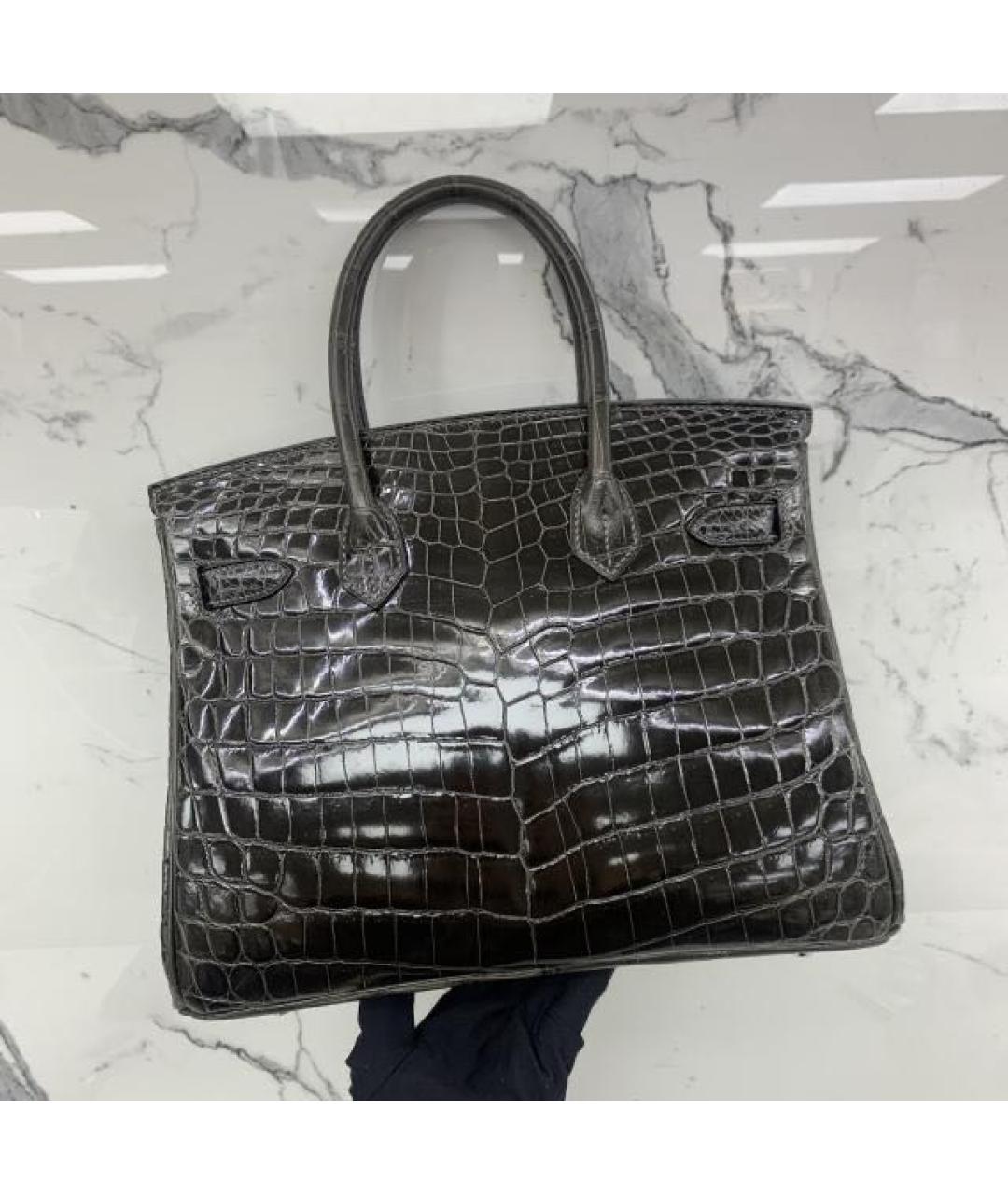 HERMES Черная сумка с короткими ручками из экзотической кожи, фото 2