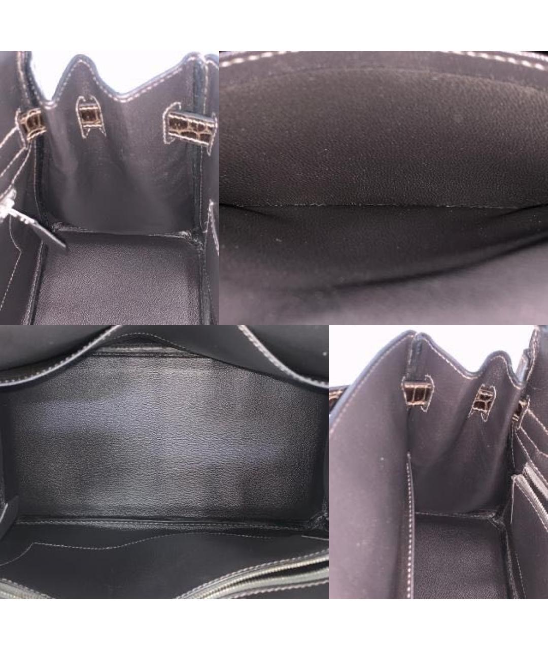 HERMES Черная сумка с короткими ручками из экзотической кожи, фото 4