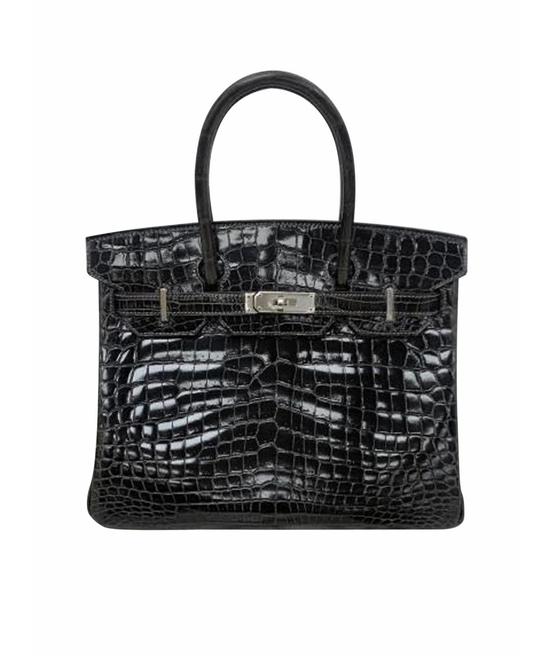 HERMES Черная сумка с короткими ручками из экзотической кожи, фото 1