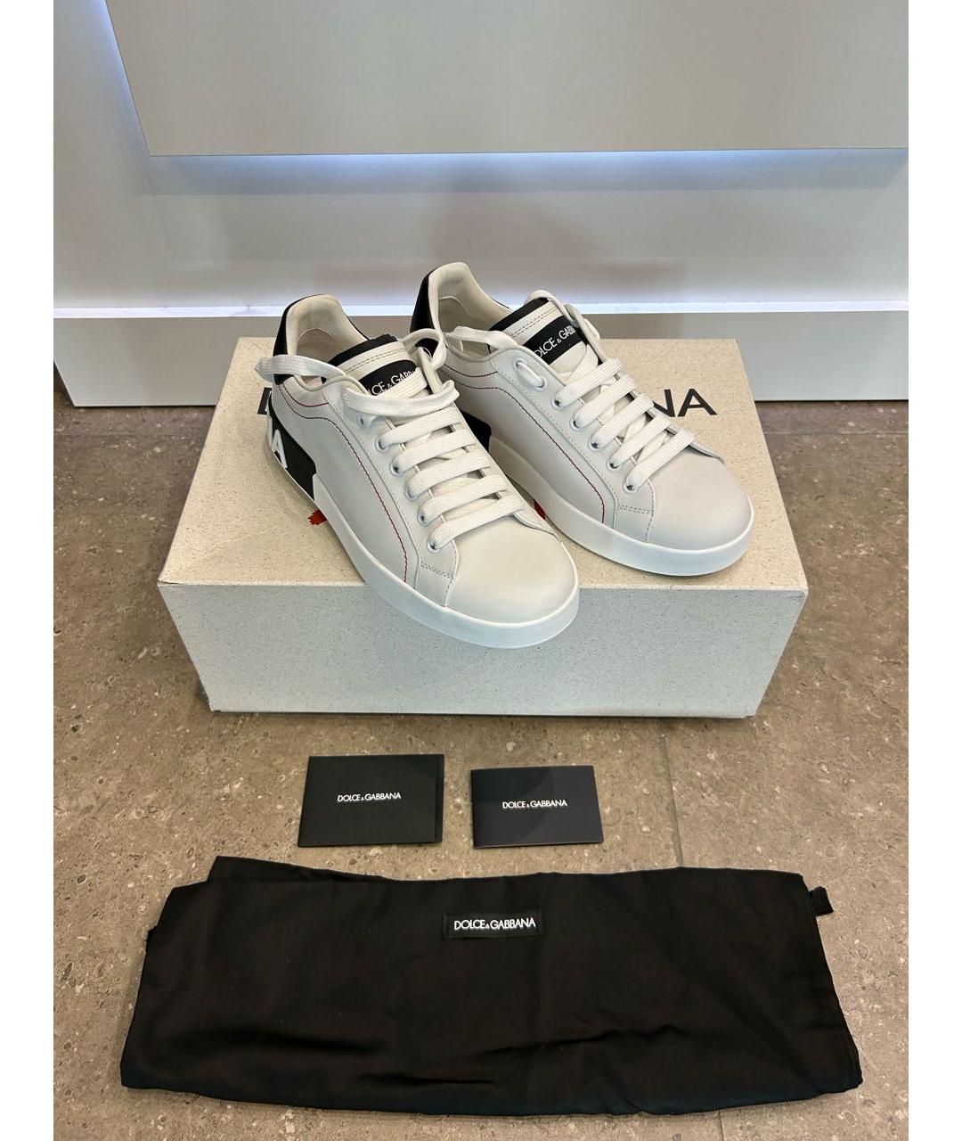 DOLCE&GABBANA Белые кожаные кроссовки, фото 5