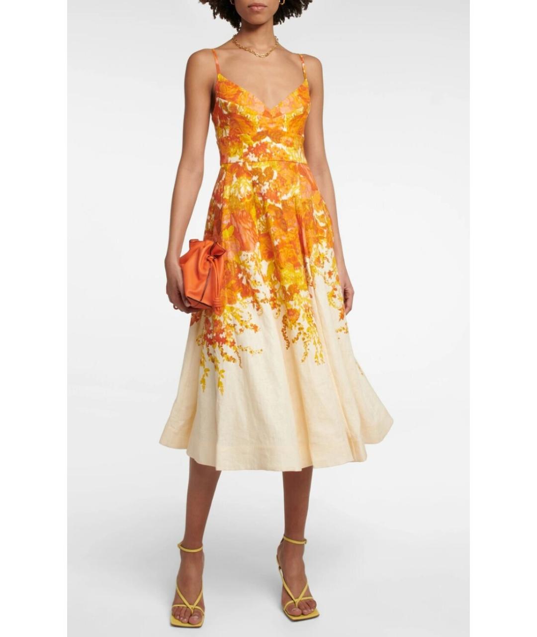 ZIMMERMANN Оранжевое льняное коктейльное платье, фото 2