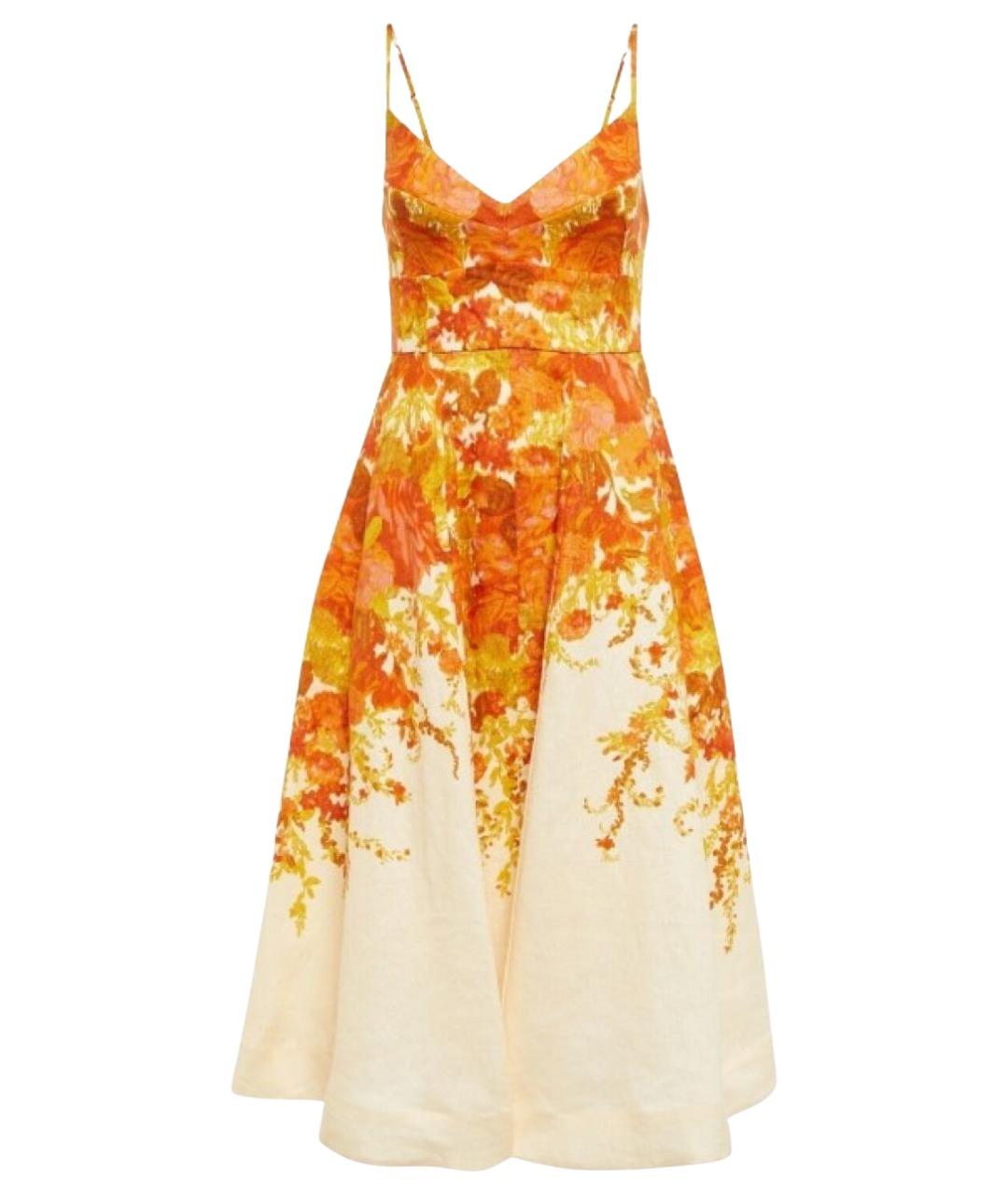 ZIMMERMANN Оранжевое льняное коктейльное платье, фото 1